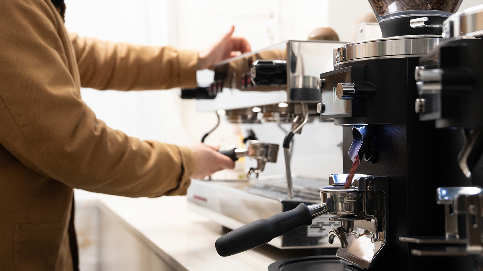 Grind-by-Sync grinders with espresso machine