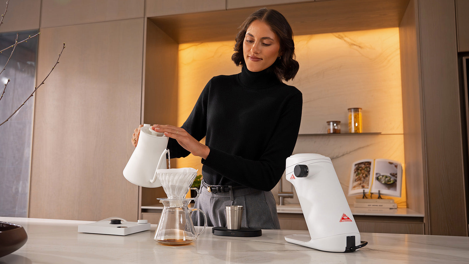 Home coffee station with grinder and pour over