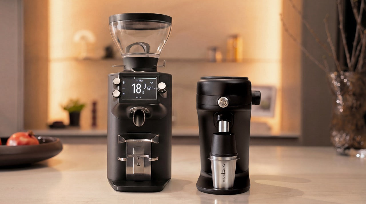 Mahlkönig Home espresso and single dose coffee grinders on kitchen counter