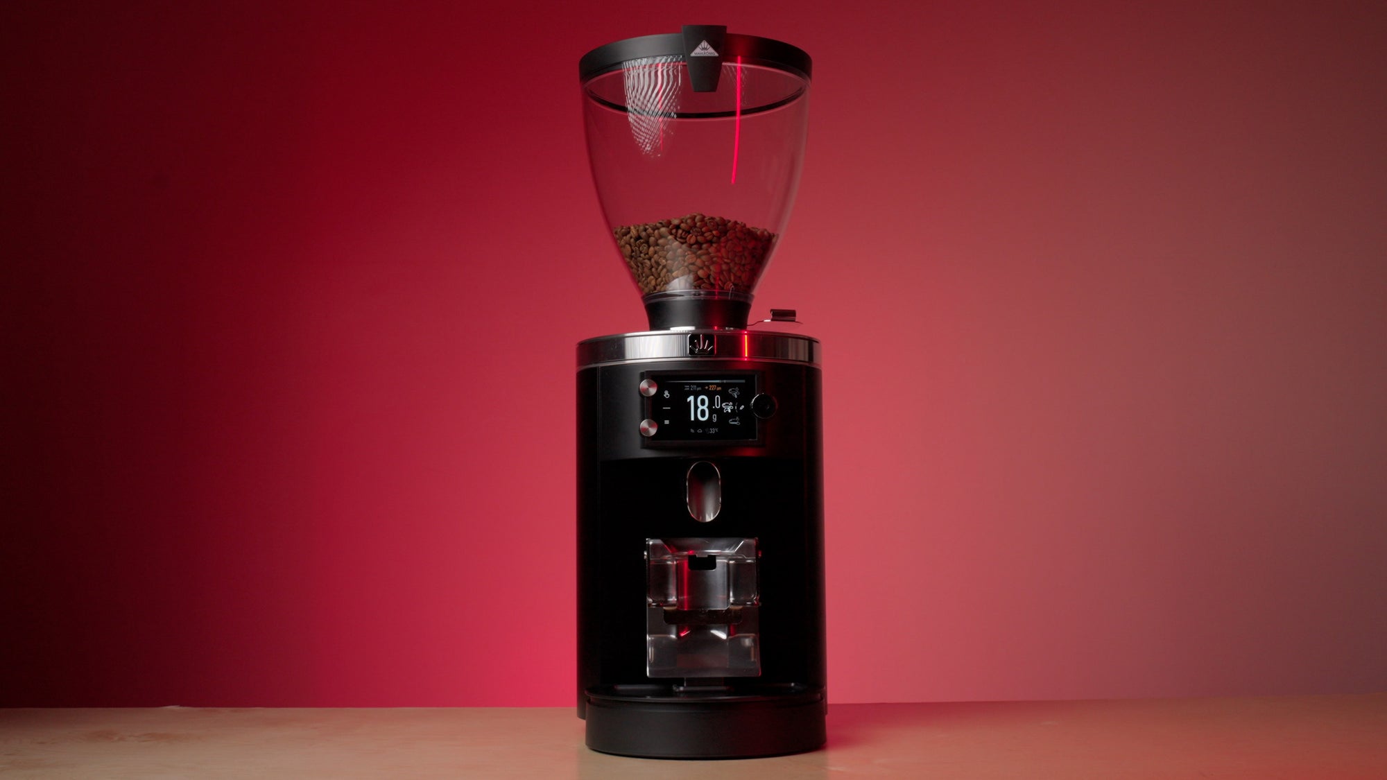 Black grind-by-Sync espresso grinder