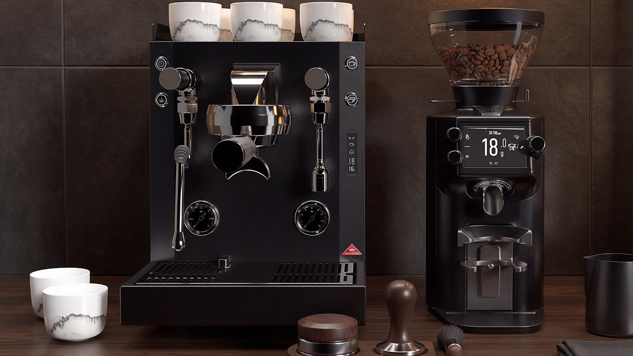 Xenia espresso machine and E64 WS grinder on kitchen counter